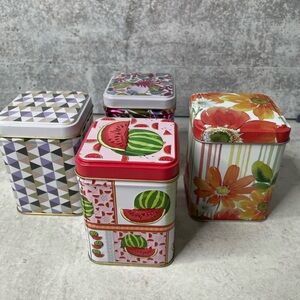 Lot/4 Decorative Watermelon & Floral Rectangle Tin Herb Tea Box Approx. 3”x4”